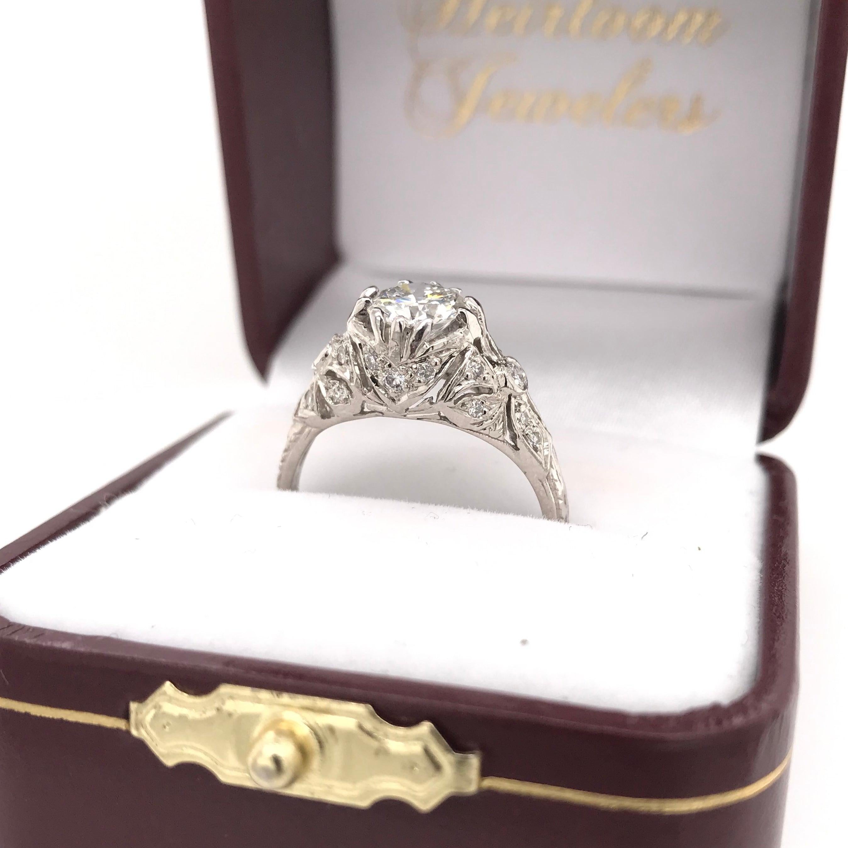 Women's 0.96 Carat Antique Style Platinum Diamond Ring