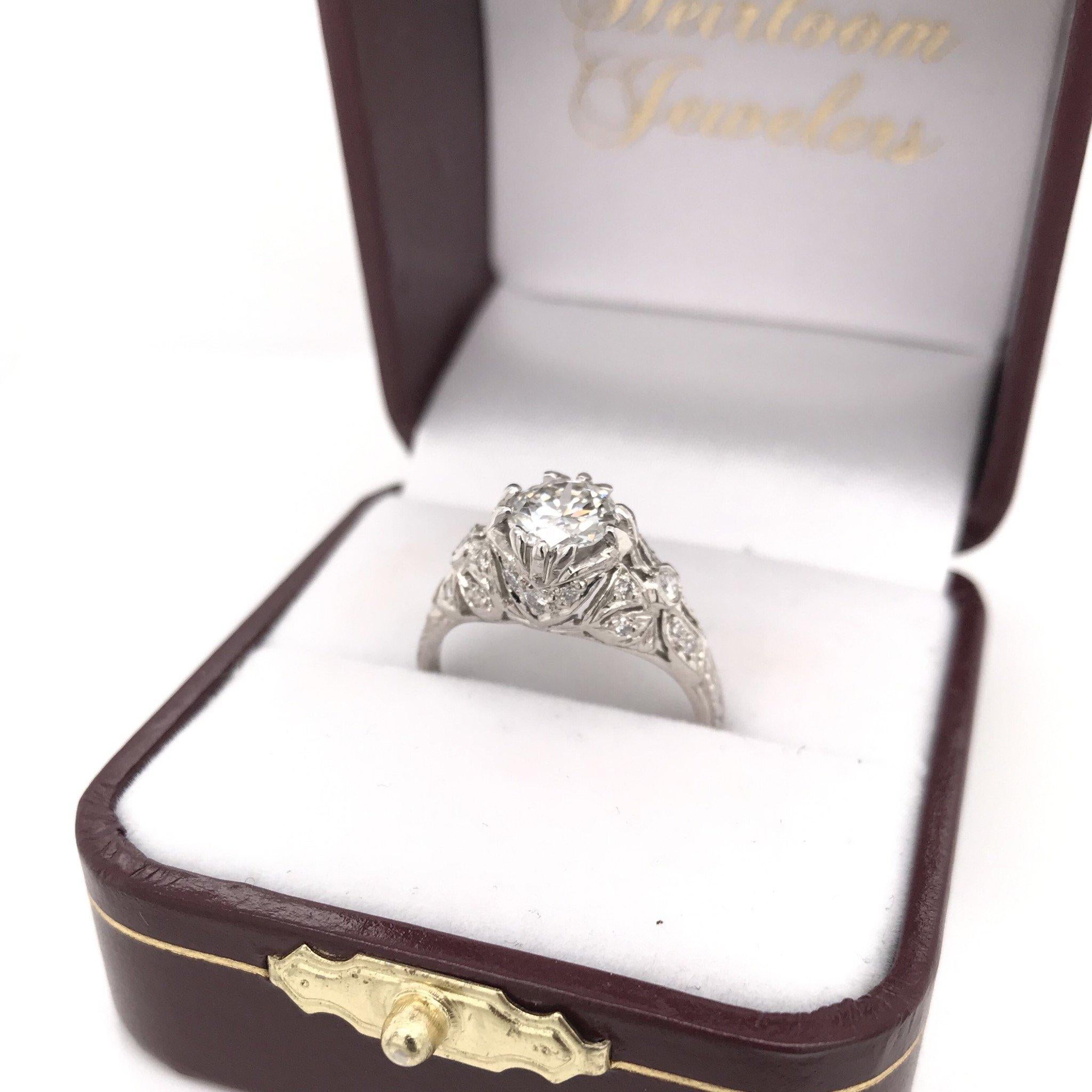 Women's 0.96 Carat Antique Style Platinum Engagement Ring