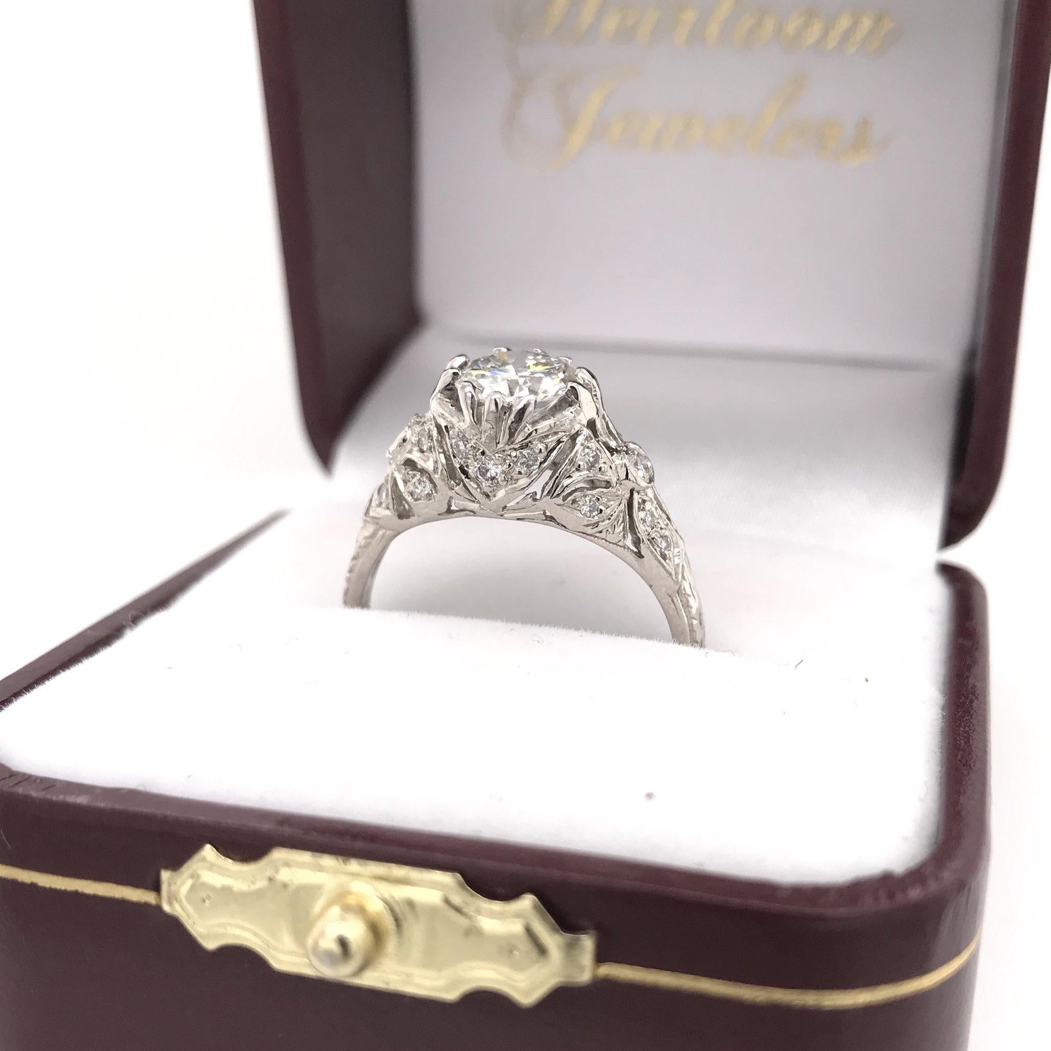0.96 Carat Antique Style Platinum Engagement Ring 1