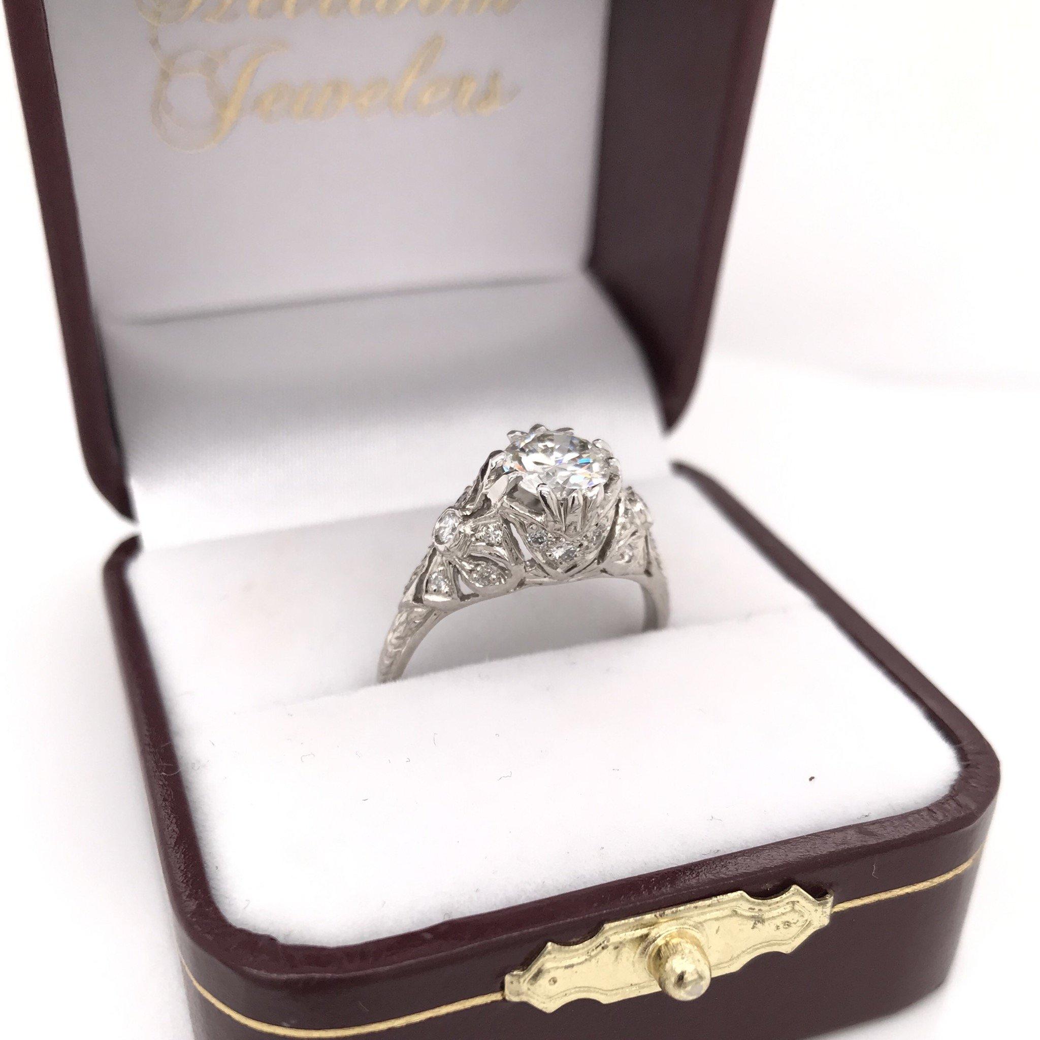 0.96 Carat Antique Style Platinum Engagement Ring 2