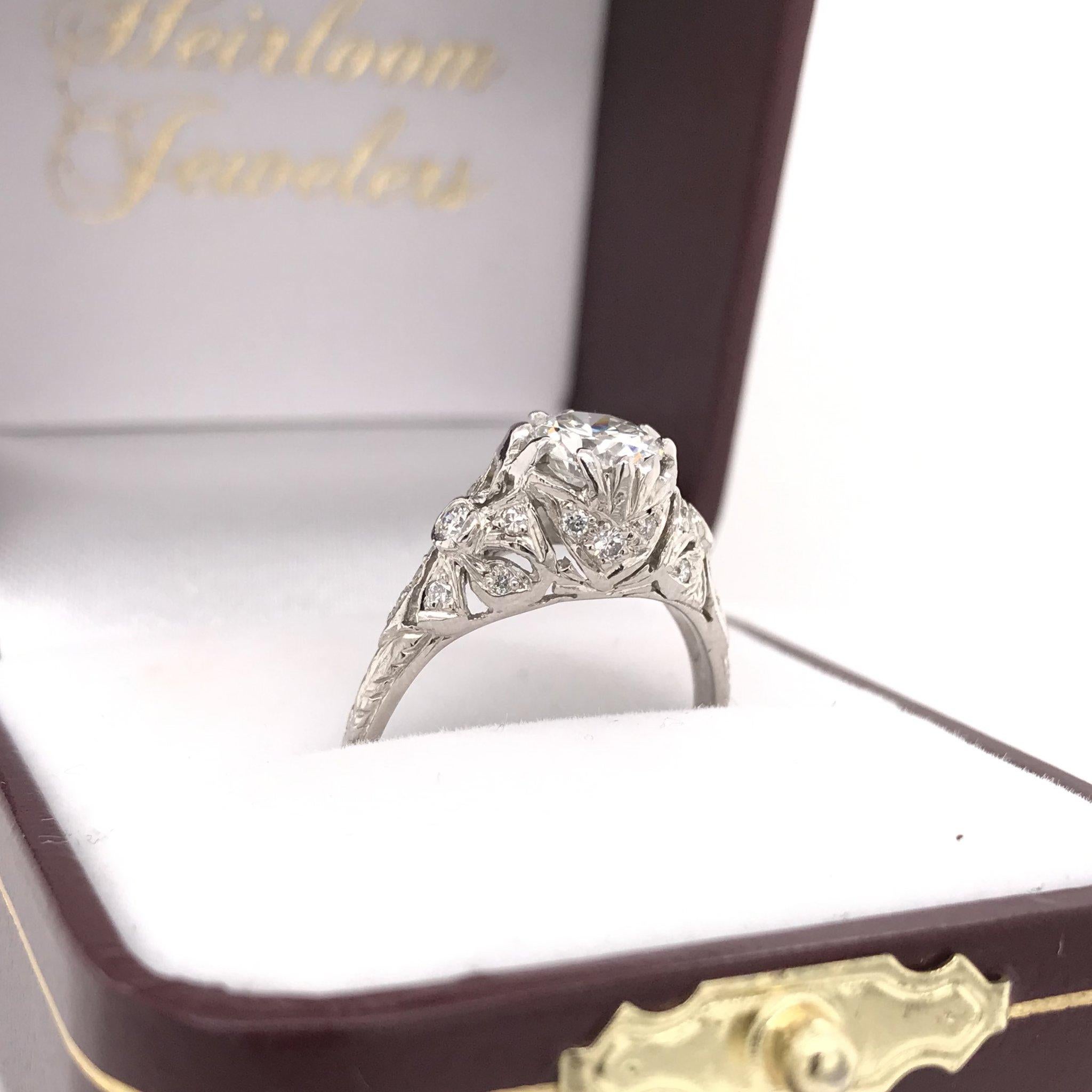 0.96 Carat Antique Style Platinum Engagement Ring 3