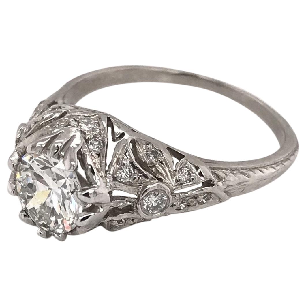 0.96 Carat Antique Style Platinum Engagement Ring