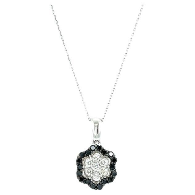 0.96 Carat Black Diamond White Diamond White Gold Chain Necklace