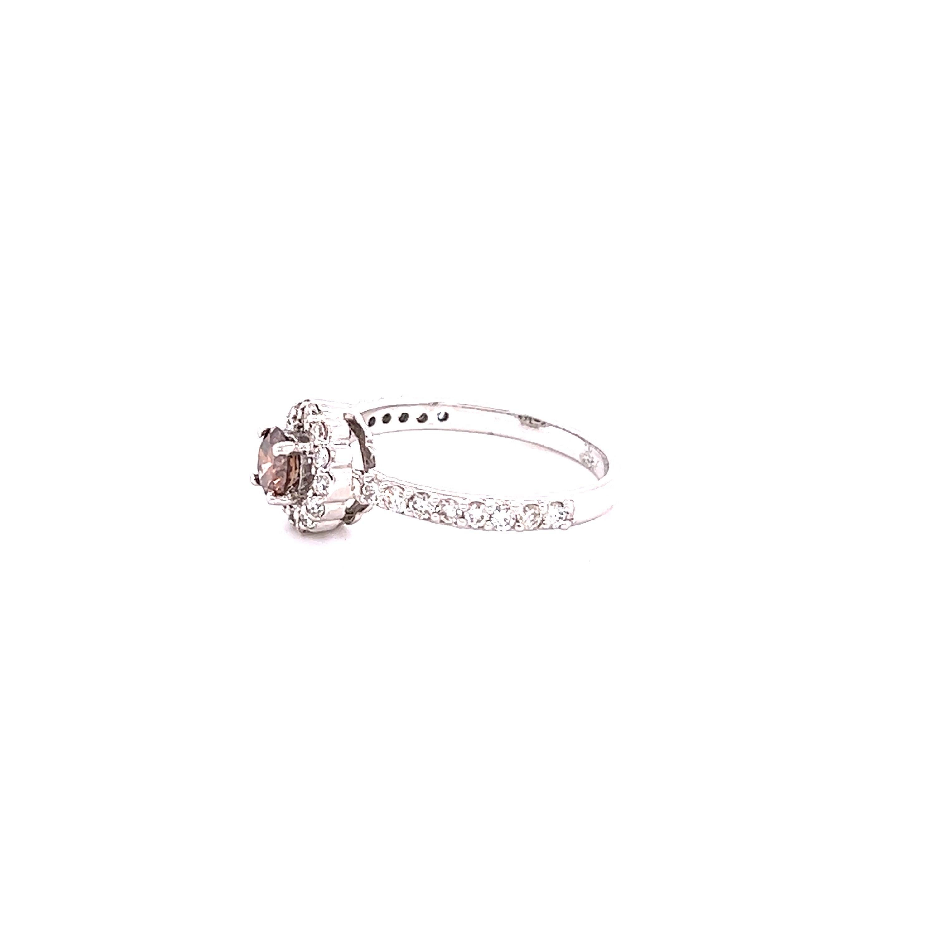 Contemporary 0.96 Carat Champagne Brown Diamond White Gold Engagement Ring For Sale