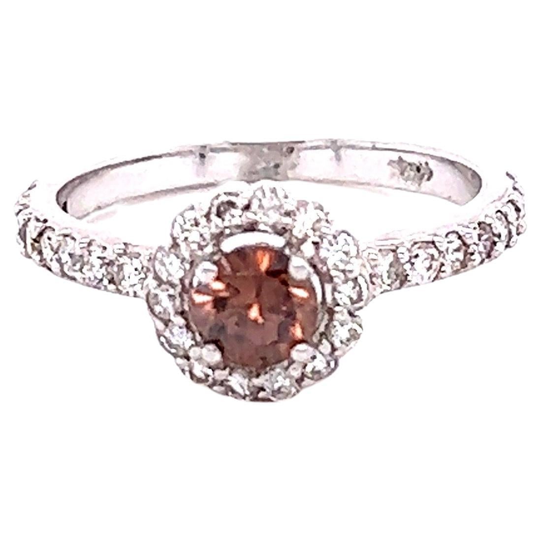 0.96 Carat Champagne Brown Diamond White Gold Engagement Ring For Sale