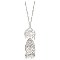 Sybarite Doll Pendant Necklace in White Gold with White Diamonds & Pearl