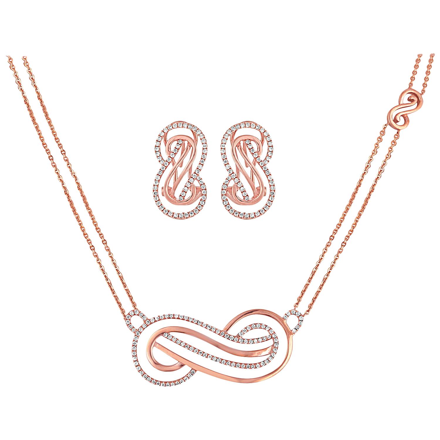 Ensemble collier et boucles d'oreilles Infinity en or rose avec diamants de 0,96 carat
