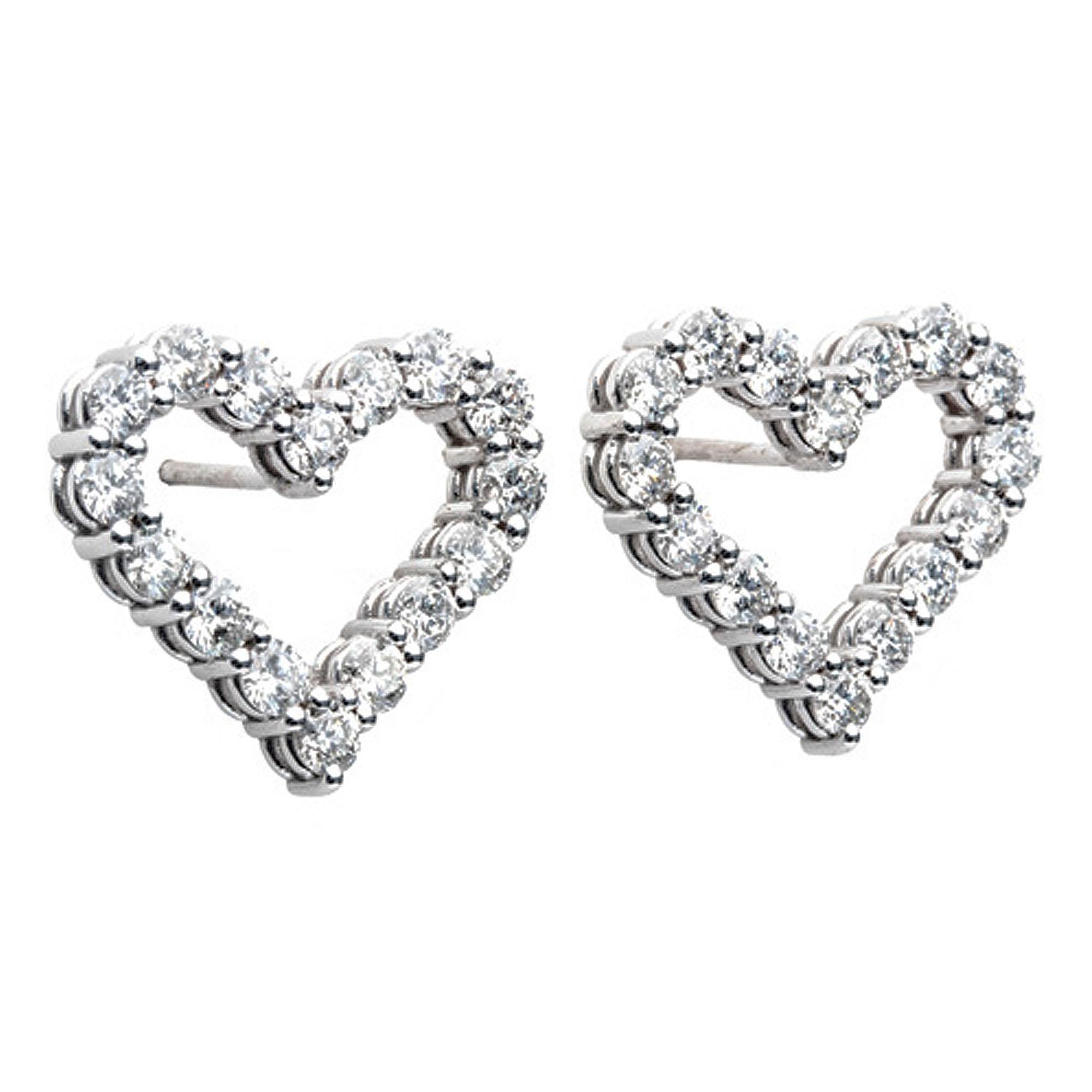 Round Cut 0.96 Carat E - F Color VS Clarity Diamond Open Heart 18k White Gold Earrings For Sale