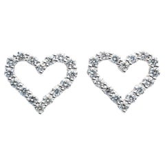 0.96 Carat E - F Color VS Clarity Diamond Open Heart 18k White Gold Earrings