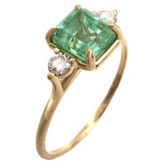 Natural Emerald Diamond Engagement Ring, 18K Gold -