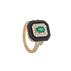 0.96 Carat Emerald Diamond and Enamel 18kt Yellow Gold Ring