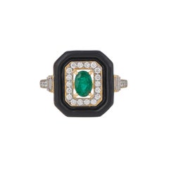 0.96 Carat Emerald Diamond and Enamel 18kt Yellow Gold Ring