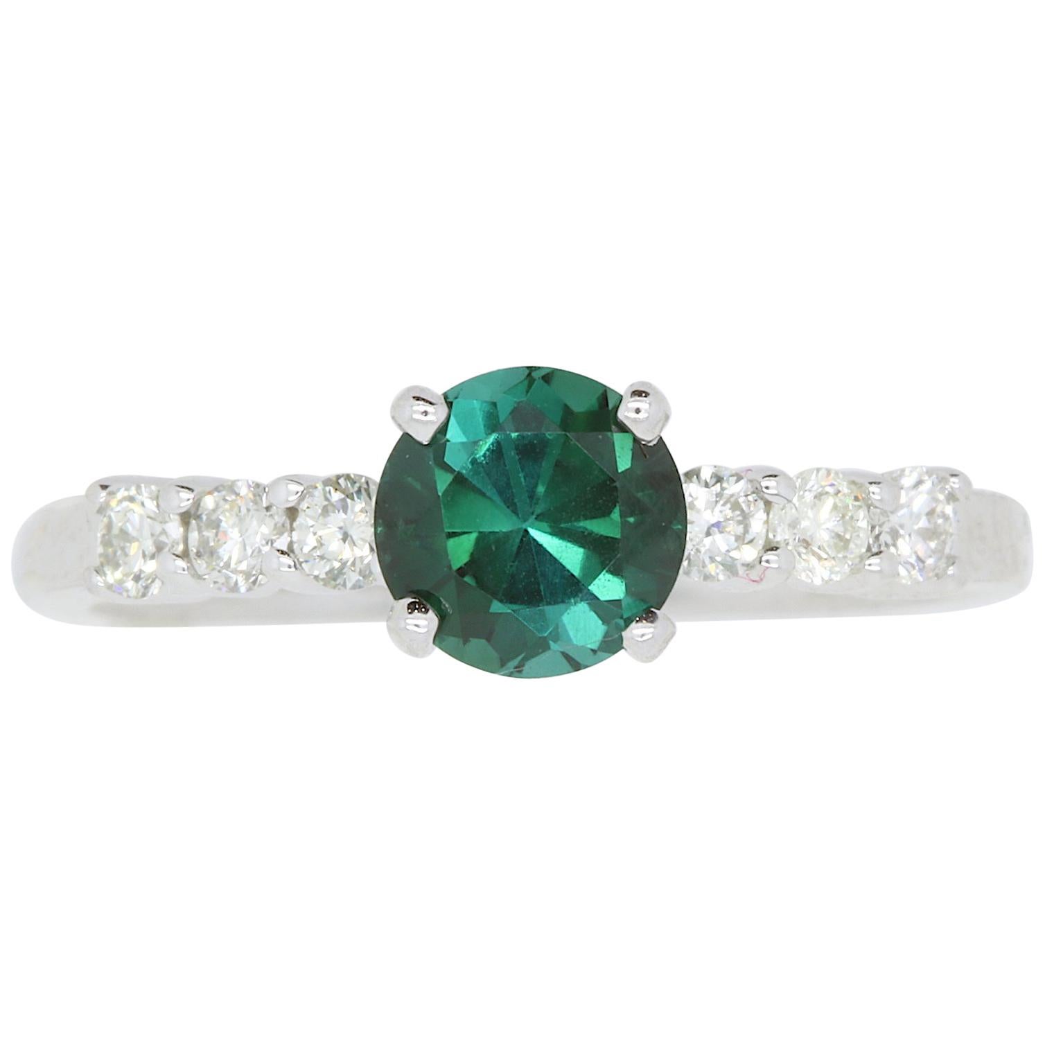 0.96 Carat Green Tourmaline and White Diamond Ring