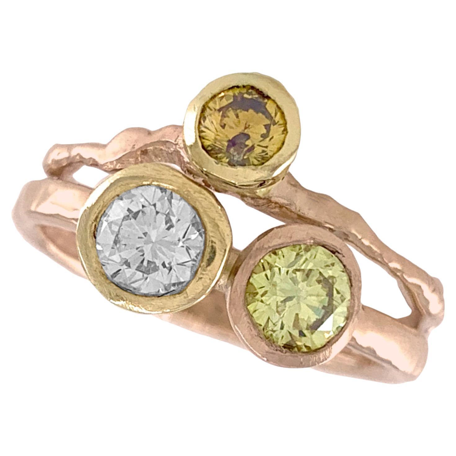 0.96 Carat "Jumble" Ring: Multi-Colored Diamonds in Multi-Colored 18 Karat Gold For Sale