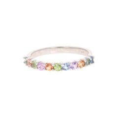 0.96 Carat Multicolored Sapphire 14 Karat White Gold Stackable Band