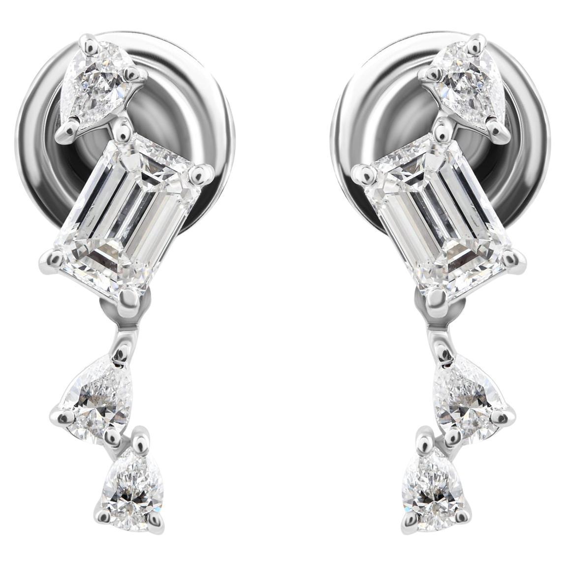 Orecchini geometrici con diamante naturale da 0,96 carati in oro bianco 14 carati Gioielli di pregio