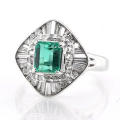 0.96 Carat Natural Emerald and Diamond Vintage Ballerina Ring set in Platinum