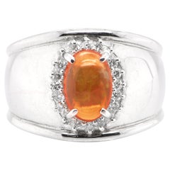 0.96 Carat Natural Fire Opal and Diamond Ring Set in Platinum