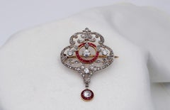 0.96 Carat Old European & Ruby Art Deco Platinum Drop