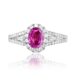0,96 Karat Ovalschliff Pink Saphir und Diamant Ring in 18k Weißgold