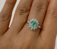 Paraiba Tourmaline and Round White Diamond Halo Baguette Accent 18K White Gold