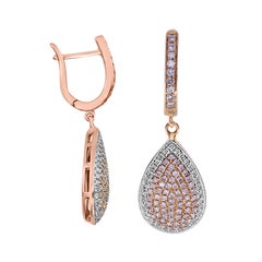 0.96 Carat Pink and White Diamond Rose and White Gold Earrings