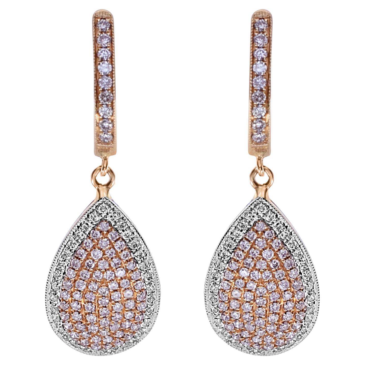 0.96 Carat Pink and White Diamond Rose and White Gold Earrings