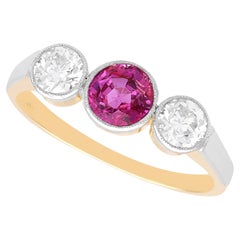 0.96 Carat Pink Sapphire and 0.80 Carat Diamond 15k Yellow Gold Ring Circa 1900