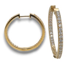 0.96 Carat Round Diamond Yellow Gold Hoop Earrings