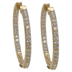 0.96 Carat Round Diamond Yellow Gold Hoop Earrings