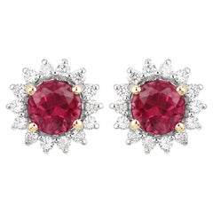0.96 Carat Rubellite and White Diamond 14 Karat Yellow Gold Stud Earrings