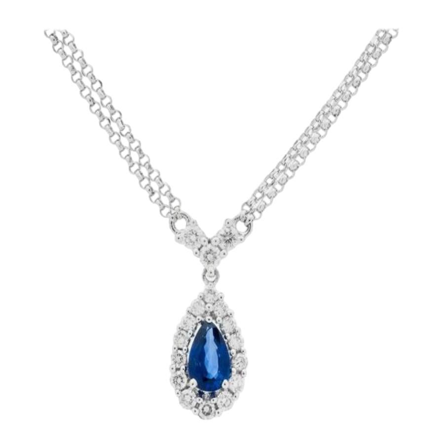 0.96 Carat Sapphire and Diamond Necklace in 18 Karat White Gold For Sale