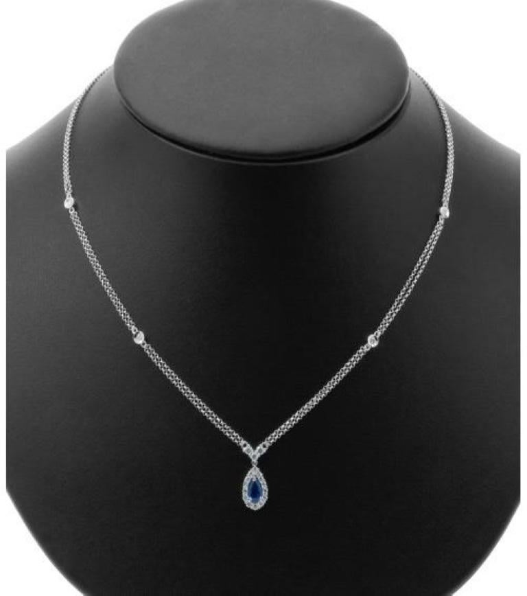 Pear Cut 0.96 Carat Sapphire and Diamond Necklace in 18 Karat White Gold For Sale