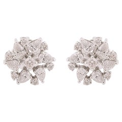 0.96 Carat SI Clarity HI Color Diamond Stud Earrings 14 Karat White Gold Jewelry