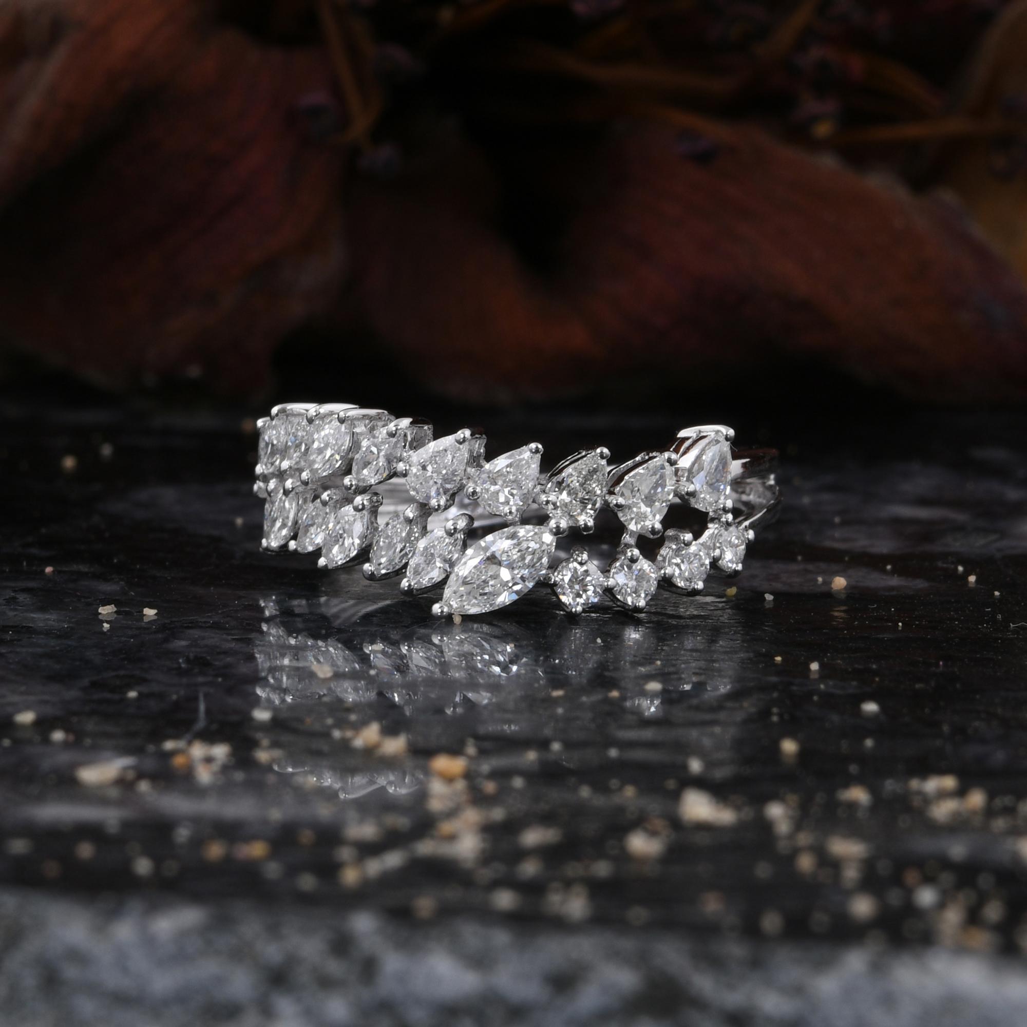 Modern 0.96 Carat SI Clarity HI Color Multi Shape Diamond Fine Ring 14 Karat White Gold For Sale