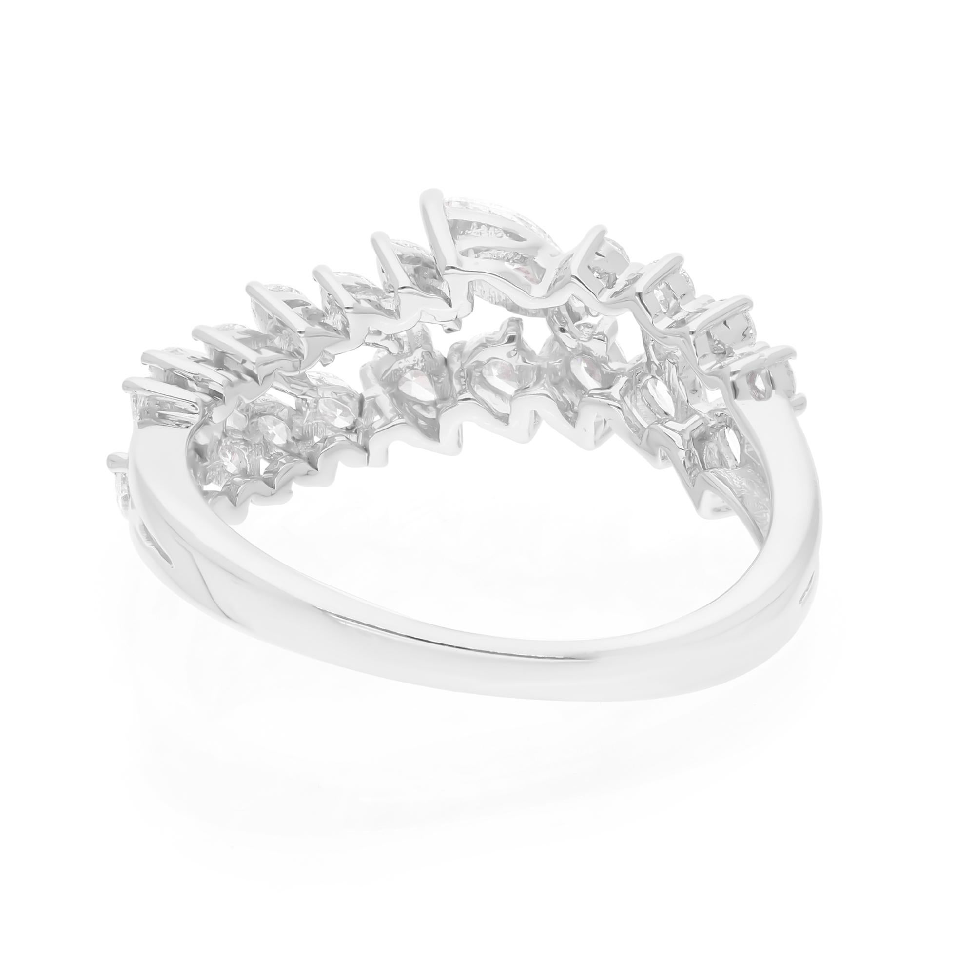 0.96 Carat SI Clarity HI Color Multi Shape Diamond Fine Ring 14 Karat White Gold In New Condition For Sale In Diera, Dubai