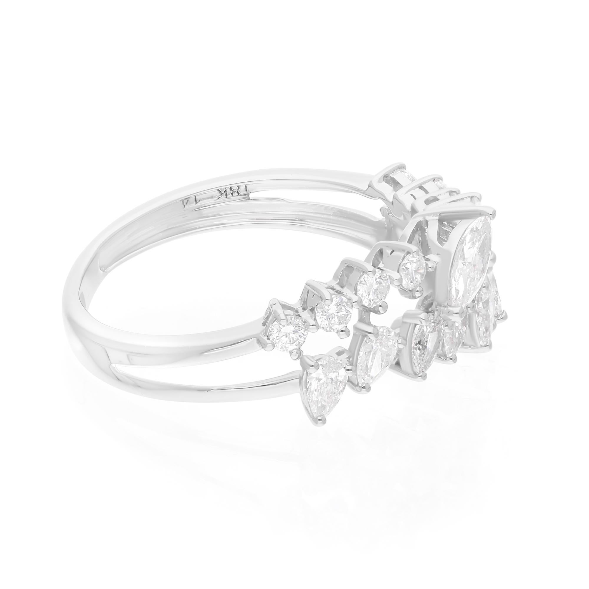 Women's 0.96 Carat SI Clarity HI Color Multi Shape Diamond Fine Ring 14 Karat White Gold For Sale