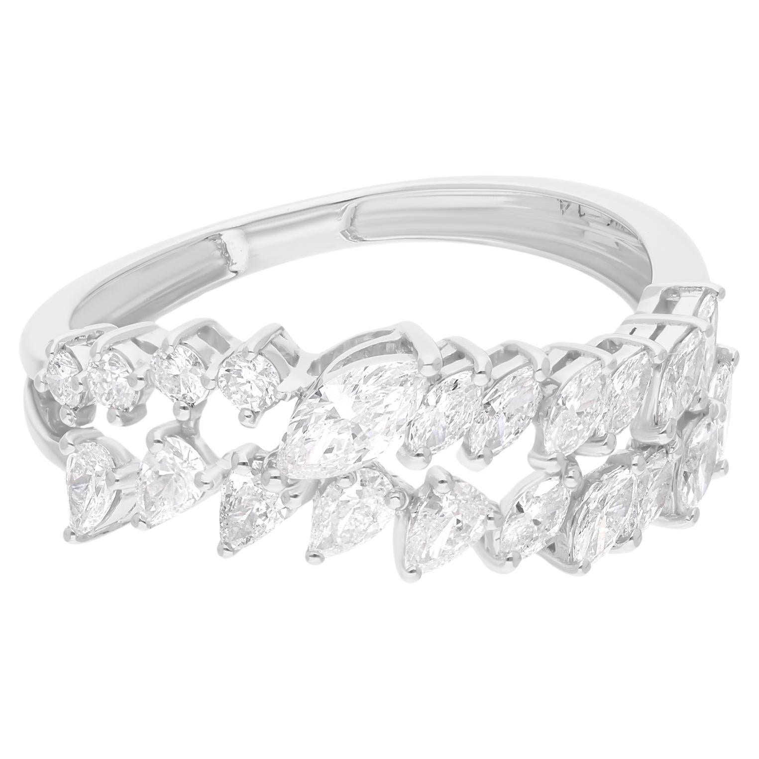 0.96 Carat SI Clarity HI Color Multi Shape Diamond Fine Ring 18 Karat White Gold For Sale
