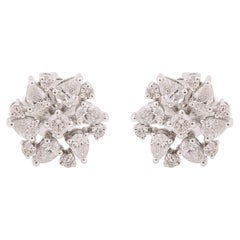 Clou d'oreille fleur en diamant poire de 0,96 carat, pureté SI, couleur HI, or blanc 14k