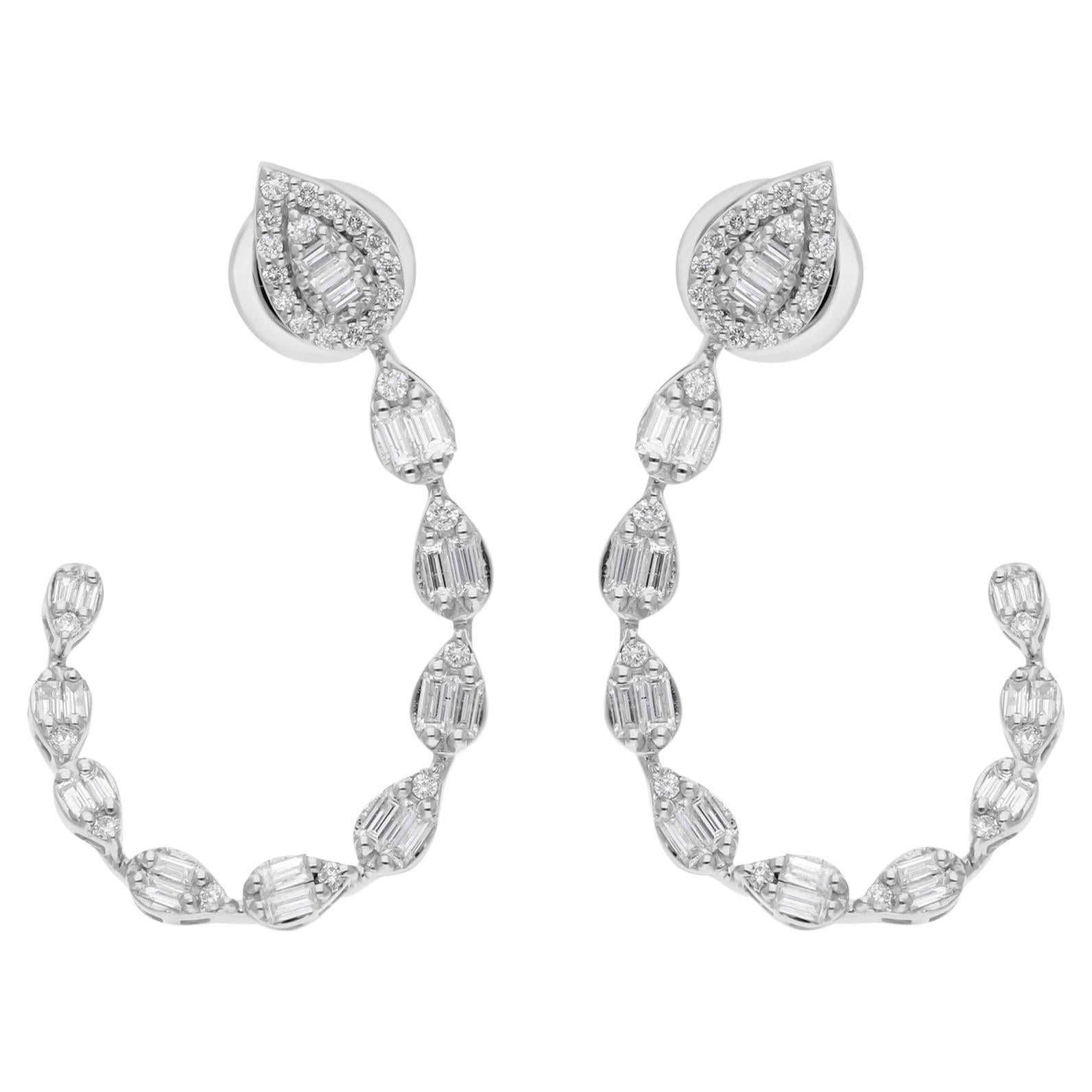0.96 Carat SI/H Baguette Round Brilliant Cut Diamond Earrings 18k White Gold