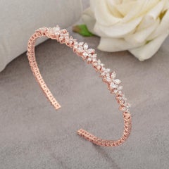0.96 Carat SI/HI Pear & Round Diamond Cuff Bangle Bracelet 14 Karat Rose Gold