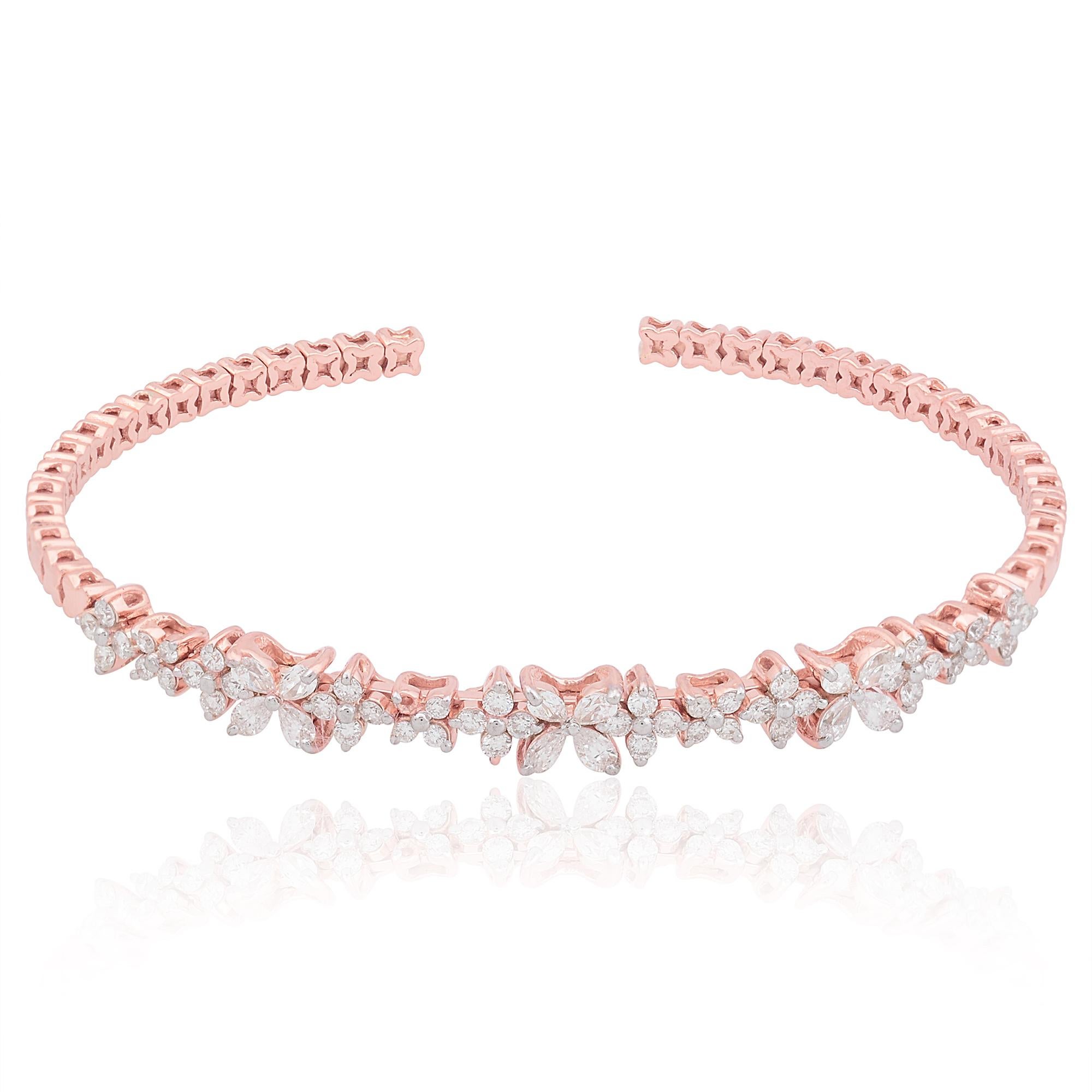 Item Code :- SEB-6179A
Gross Wt. :- 9.31 gm
18k Solid Rose Gold Wt. :- 9.12 gm
Natural Diamond Wt. :- 0.96 Ct. ( AVERAGE DIAMOND CLARITY SI1-SI2 & COLOR H-I )
Bangle Size :- 55 mm approx.

✦ Sizing
.....................
We can adjust most items to