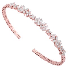 Bracelet manchette jonc en or rose 18 carats avec diamants taille poire et ronds de 0,96 carat SI/HI