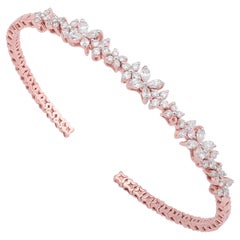 0.96 Carat SI/HI Pear & Round Diamond Cuff Bangle Bracelet 18 Karat Rose Gold