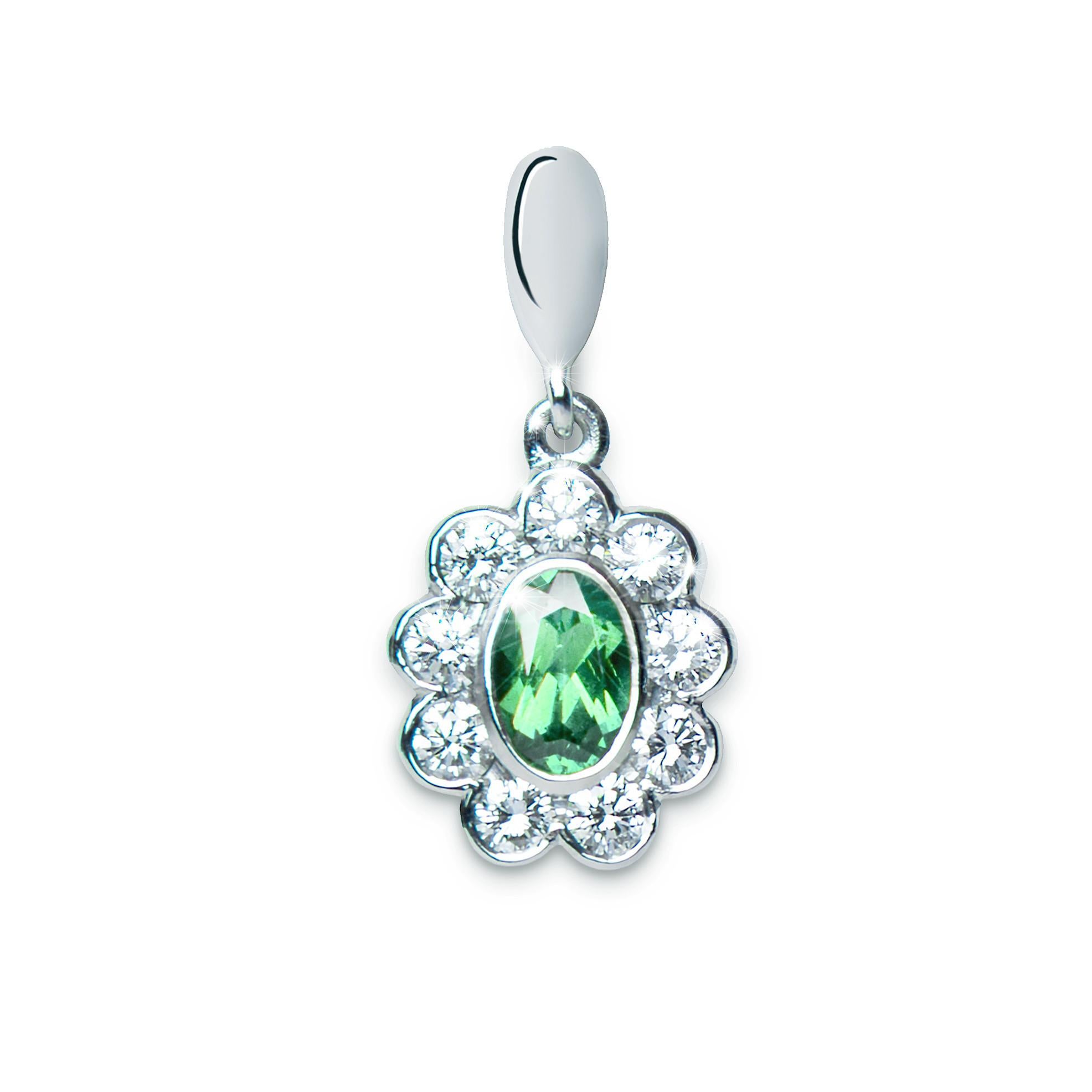 Contemporary 0.96 Carat Tourmaline Green Oval Diamond Flower Drop Earrings Natalie Barney For Sale