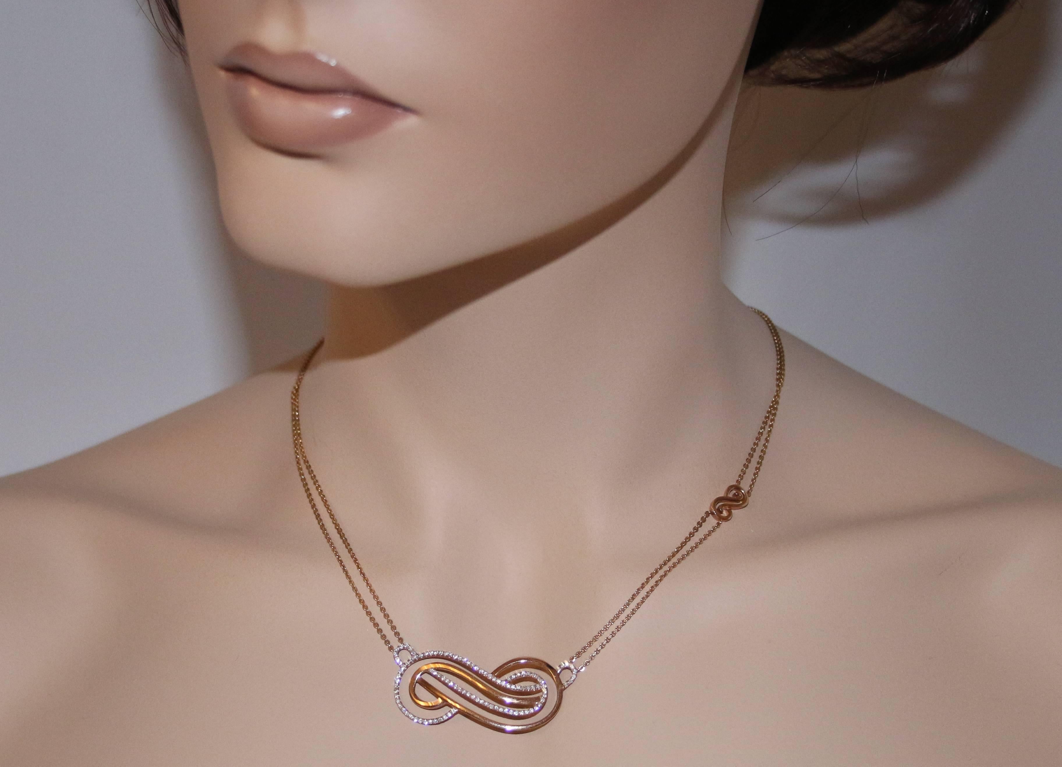 Round Cut 0.96 Carat Diamond Rose Gold Infinity Necklace and Earrings Set For Sale