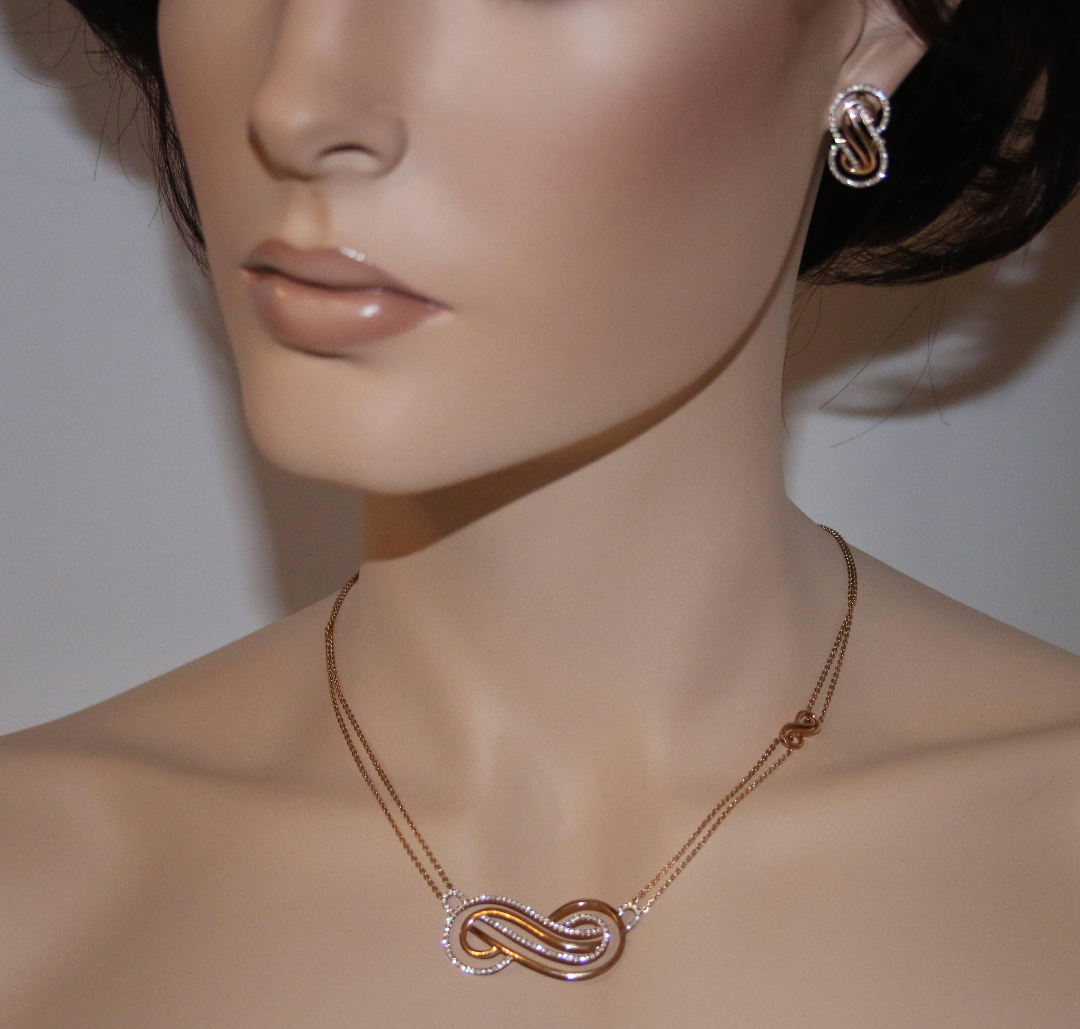 Women's 0.96 Carat Diamond Rose Gold Infinity Necklace and Earrings Set For Sale