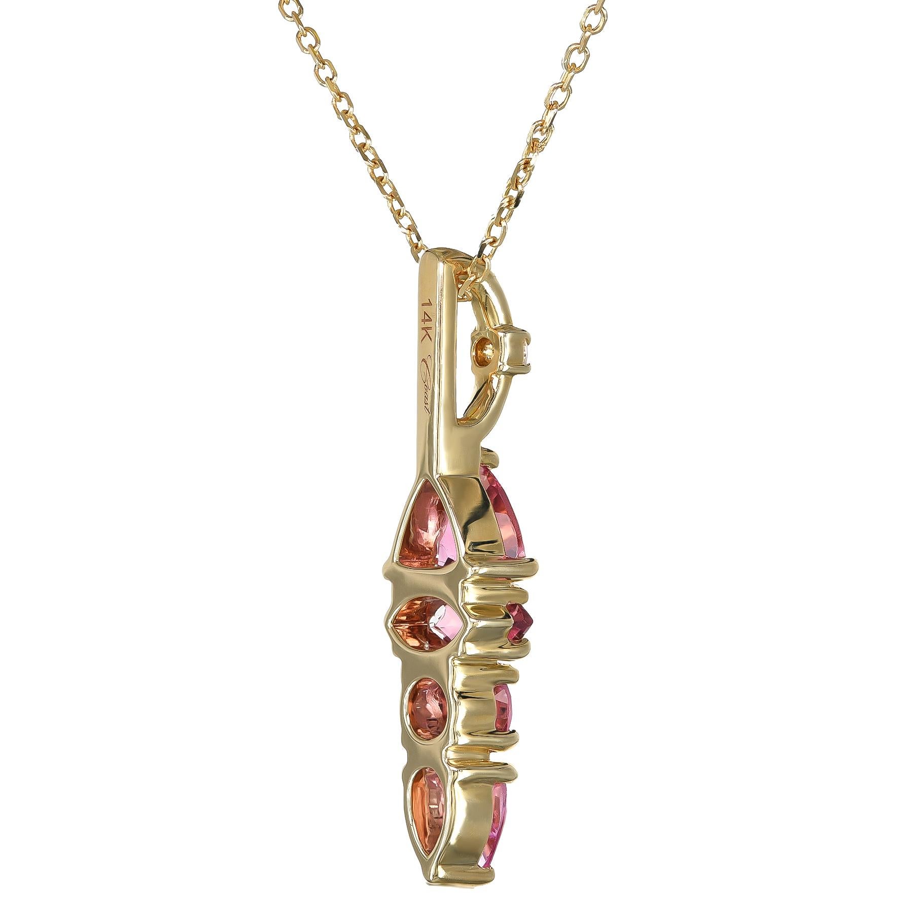 Mixed Cut Pendant with 0.96 carats Pink Tourmaline Diamonds set in 14K Yellow Gold For Sale