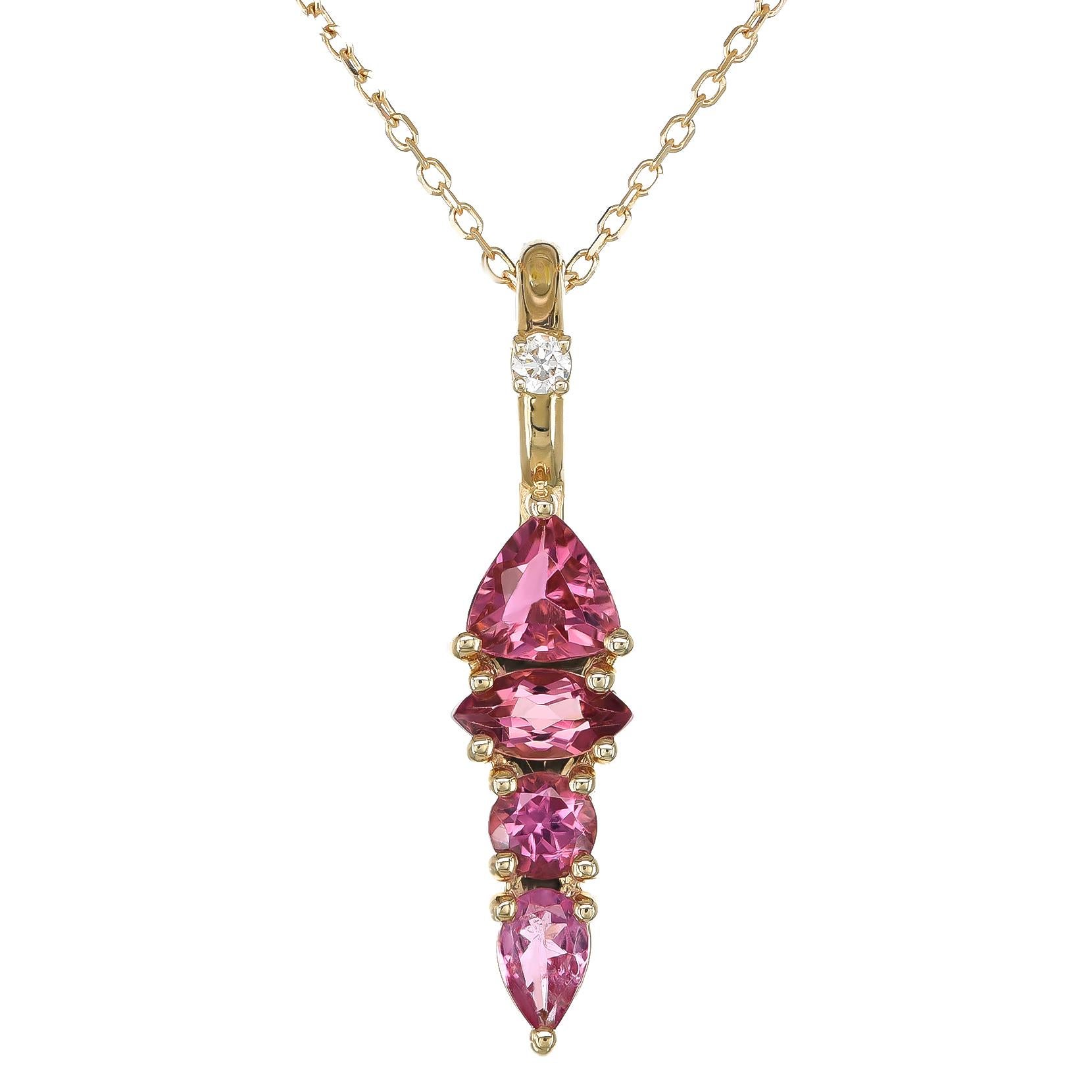 Pendant with 0.96 carats Pink Tourmaline Diamonds set in 14K Yellow Gold In New Condition For Sale In Los Angeles, CA