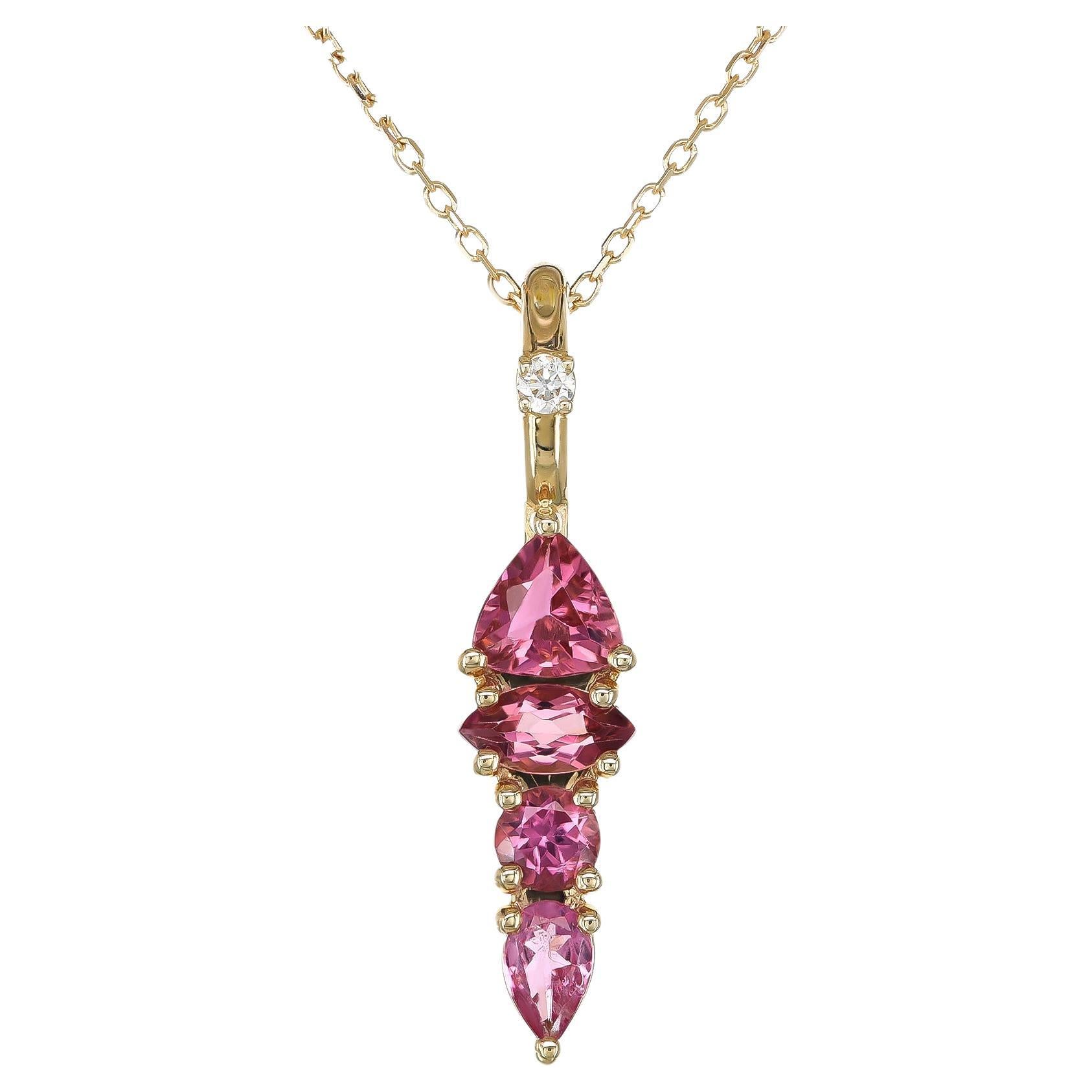 Pendant with 0.96 carats Pink Tourmaline Diamonds set in 14K Yellow Gold For Sale